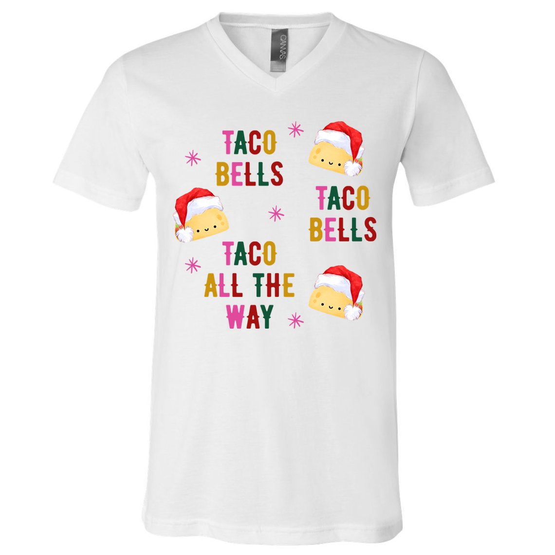 Taco Bells Taco All The Way Funny Christmas V-Neck T-Shirt