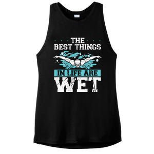 The Best Things In Life Are Wet Backprint Funny Swimming Ladies PosiCharge Tri-Blend Wicking Tank