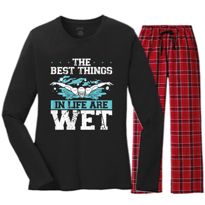 The Best Things In Life Are Wet Backprint Funny Swimming Women's Long Sleeve Flannel Pajama Set 