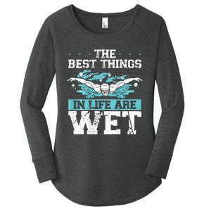 The Best Things In Life Are Wet Backprint Funny Swimming Women's Perfect Tri Tunic Long Sleeve Shirt