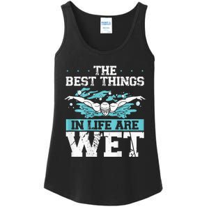 The Best Things In Life Are Wet Backprint Funny Swimming Ladies Essential Tank