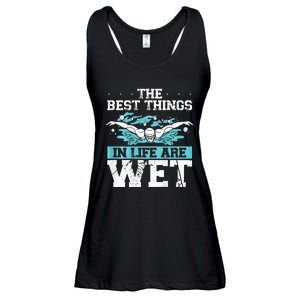 The Best Things In Life Are Wet Backprint Funny Swimming Ladies Essential Flowy Tank