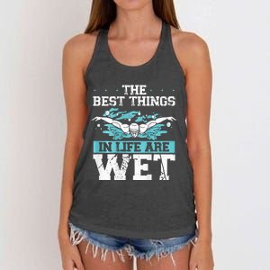 The Best Things In Life Are Wet Backprint Funny Swimming Women's Knotted Racerback Tank