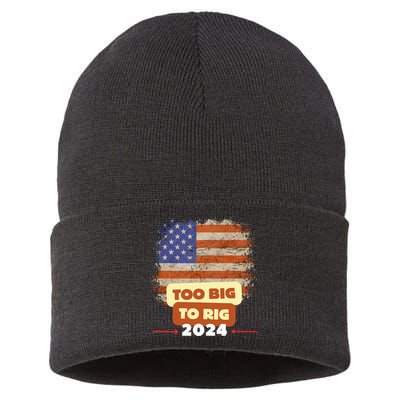 Too Big To Rig Trump Funny Quote 2024 Elections Saying Trump Sustainable Knit Beanie