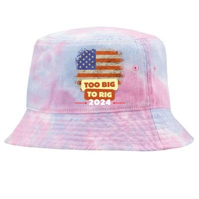 Too Big To Rig Trump Funny Quote 2024 Elections Saying Trump Tie-Dyed Bucket Hat