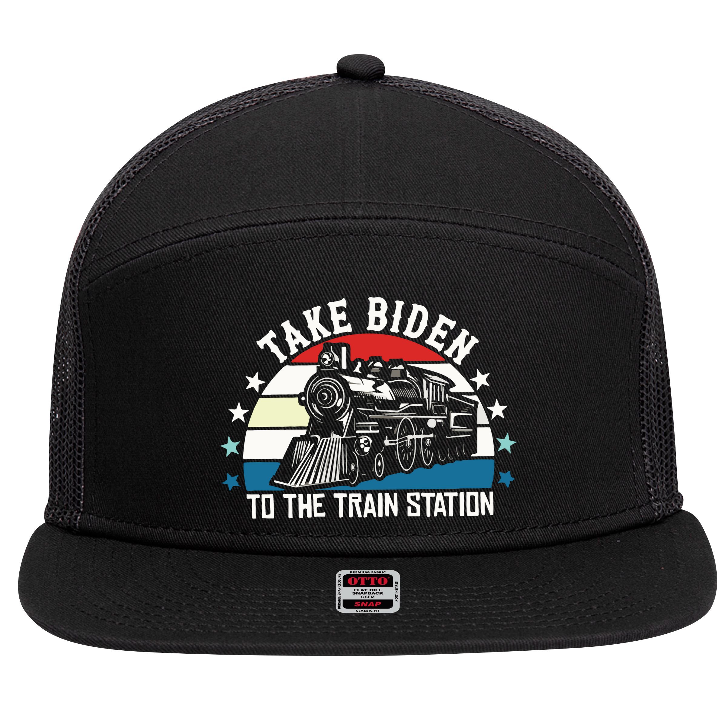 Take Biden To The Train Station Yellowstone 7 Panel Mesh Trucker Snapback Hat