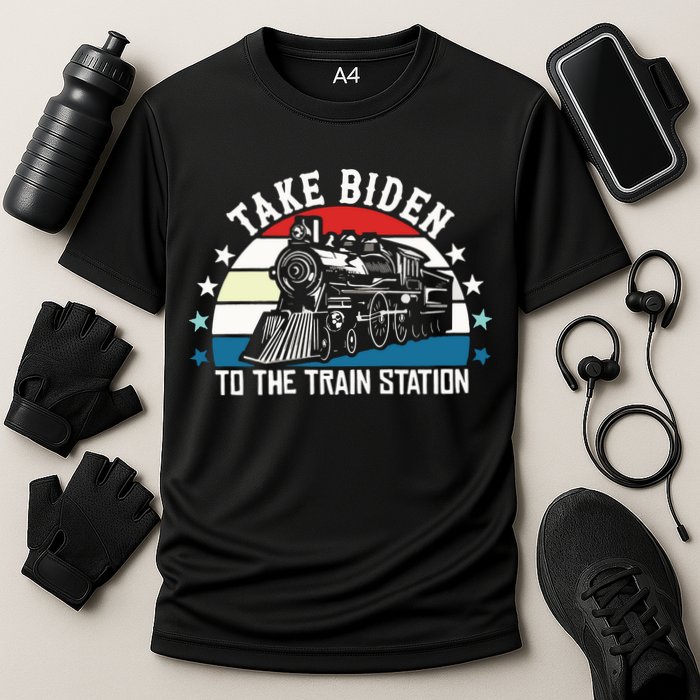 Take Biden To The Train Station Yellowstone Cooling Performance Crew T-Shirt