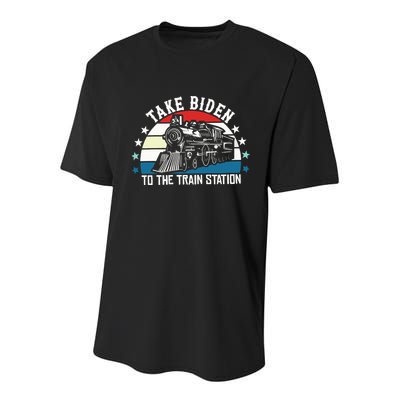 Take Biden To The Train Station Yellowstone Youth Performance Sprint T-Shirt