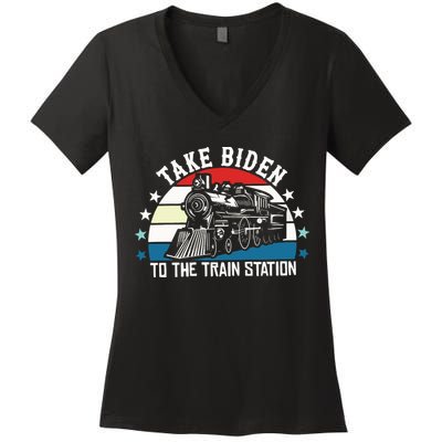 Take Biden To The Train Station Yellowstone Women's V-Neck T-Shirt