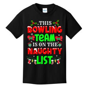 This Bowling Team On Naughty List Cute Christmas Elf Funny Gift Kids T-Shirt