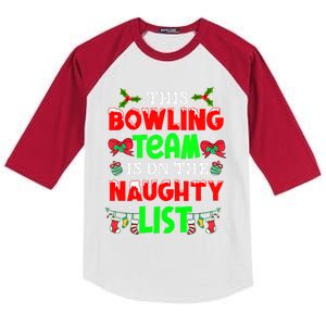 This Bowling Team On Naughty List Cute Christmas Elf Funny Gift Kids Colorblock Raglan Jersey