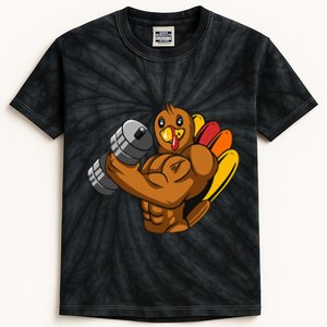 Turkey Bodybuilding Thanksgiving Day Gym Workout Fitness Kids Tie-Dye T-Shirt