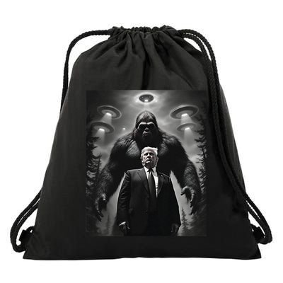 Trump Bigfoot Ufo Alien Extraterrestrial Encounter Funny Drawstring Bag