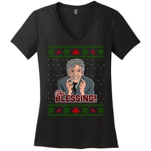 The Blessing Ugly Christmas Sweater Family Christmas Women's V-Neck T-Shirt