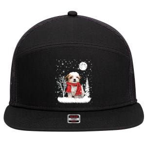 Teddy Bear Under Moonlight Snow Christmas Pajamas Gift 7 Panel Mesh Trucker Snapback Hat