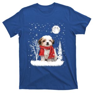 Teddy Bear Under Moonlight Snow Christmas Pajamas Gift T-Shirt