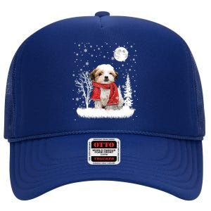 Teddy Bear Under Moonlight Snow Christmas Pajamas Gift High Crown Mesh Back Trucker Hat