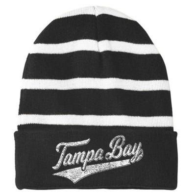 Tampa Bay Varsity Script Classic Sports Jersey Style Striped Beanie with Solid Band