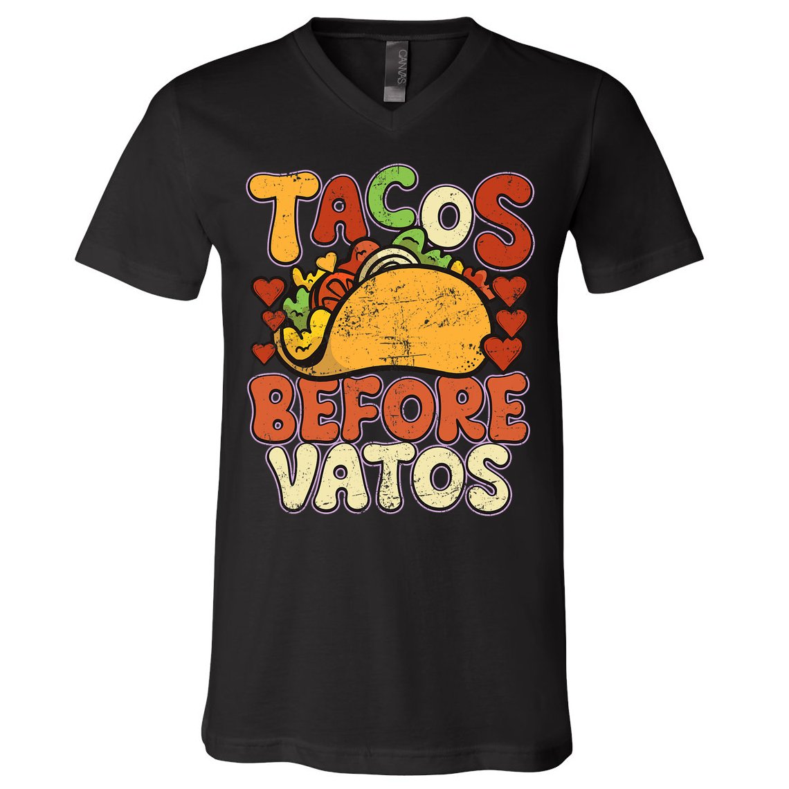 Tacos Before Vatos Funny Vintage Mexican Chicano V-Neck T-Shirt