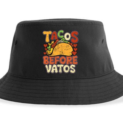 Tacos Before Vatos Funny Vintage Mexican Chicano Sustainable Bucket Hat