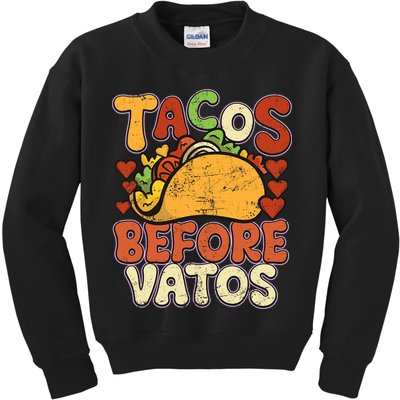 Tacos Before Vatos Funny Vintage Mexican Chicano Kids Sweatshirt