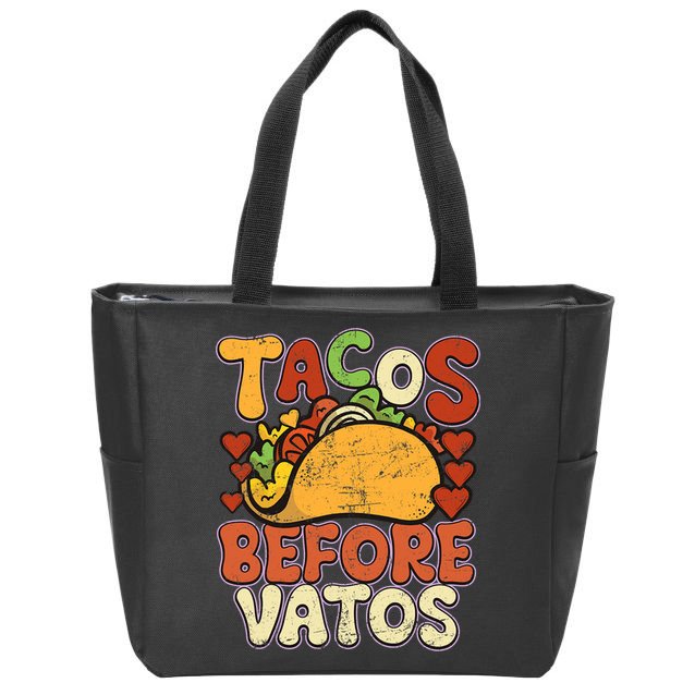 Tacos Before Vatos Funny Vintage Mexican Chicano Zip Tote Bag