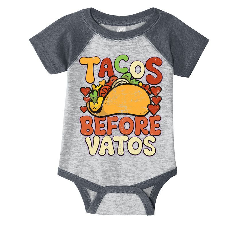 Tacos Before Vatos Funny Vintage Mexican Chicano Infant Baby Jersey Bodysuit