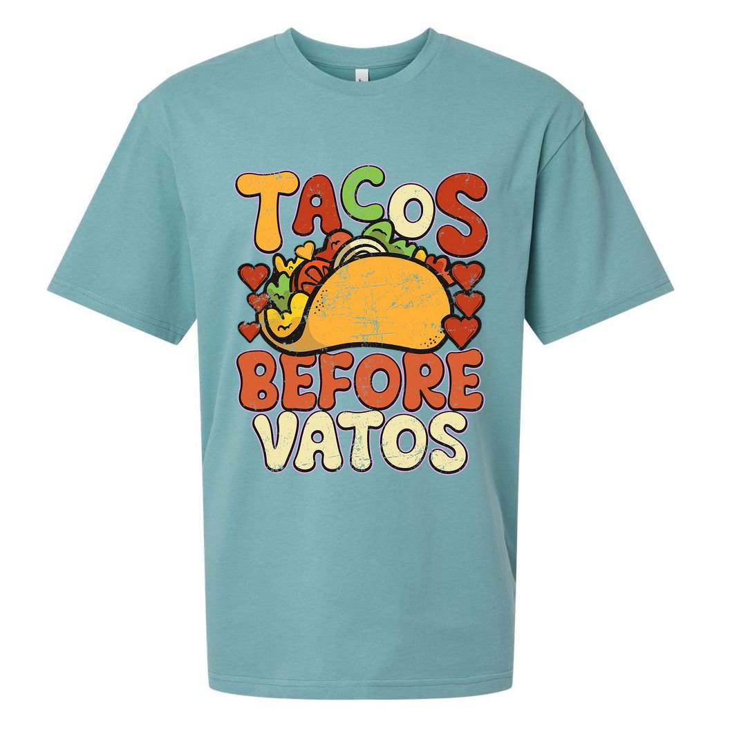 Tacos Before Vatos Funny Vintage Mexican Chicano Sueded Cloud Jersey T-Shirt