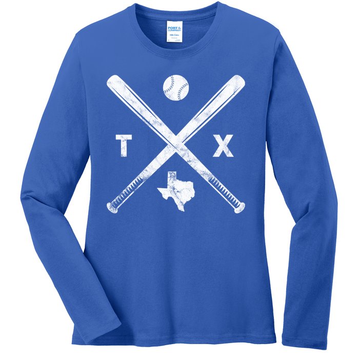 Texas Baseball Vintage Sport Ladies Long Sleeve Shirt