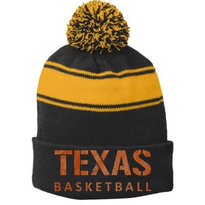 Texas Basketball Vintage Distressed Stripe Pom Pom Beanie