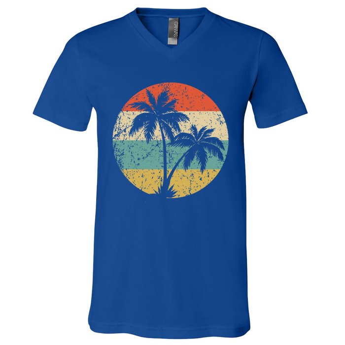 Tropical Beachs Vacations Retro Palm Trees Gift V-Neck T-Shirt