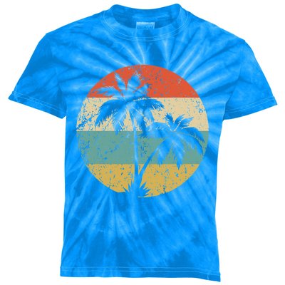 Tropical Beachs Vacations Retro Palm Trees Gift Kids Tie-Dye T-Shirt