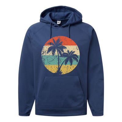 Tropical Beachs Vacations Retro Palm Trees Gift Performance Fleece Hoodie