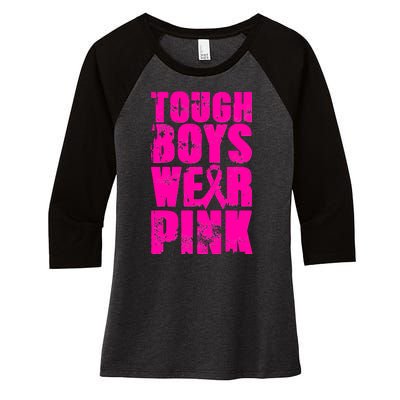 Tough Boyz Wear Pink Support Breast Cancer Awareness Women's Tri-Blend 3/4-Sleeve Raglan Shirt