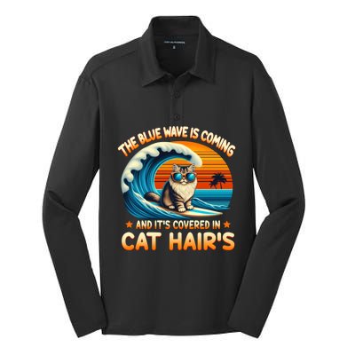 The Blue Wave Is Coming And ItS Covered In Cat Hairs Kamala Cute Gift Silk Touch Performance Long Sleeve Polo