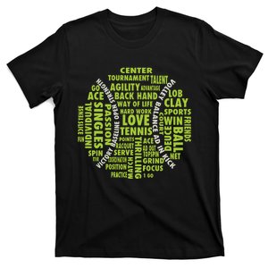 Tennis Ball Word Cloud Shirts Cool Tennis Players T-Shirt