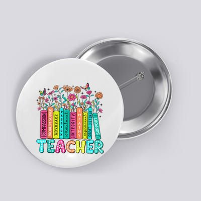 Teacher Bookself Wildflowers Book Lover Bookworm Button