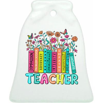 Teacher Bookself Wildflowers Book Lover Bookworm Ceramic Bell Ornament