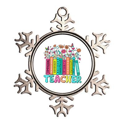 Teacher Bookself Wildflowers Book Lover Bookworm Metallic Star Ornament