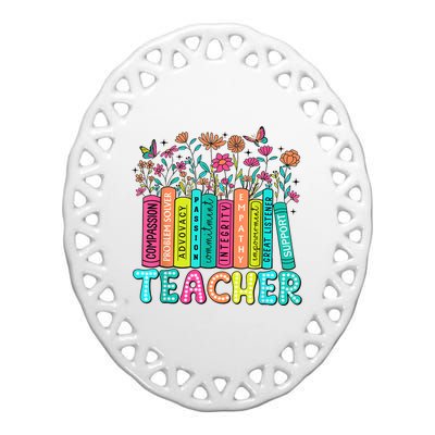 Teacher Bookself Wildflowers Book Lover Bookworm Ceramic Oval Ornament