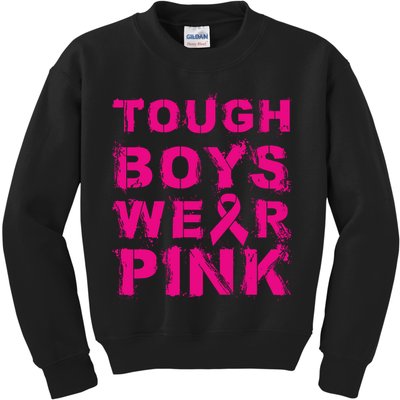 Tough Boy Wear Pink Breast Cancer Awareness Cool Pink Gift Kids Sweatshirt