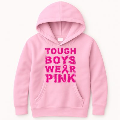 Tough Boy Wear Pink Breast Cancer Awareness Cool Pink Gift Kids Hoodie