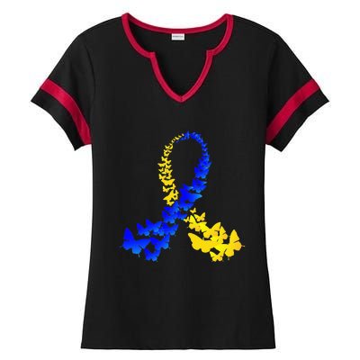 T21 Butterfly World Down Syndrome Day Ladies Halftime Notch Neck Tee