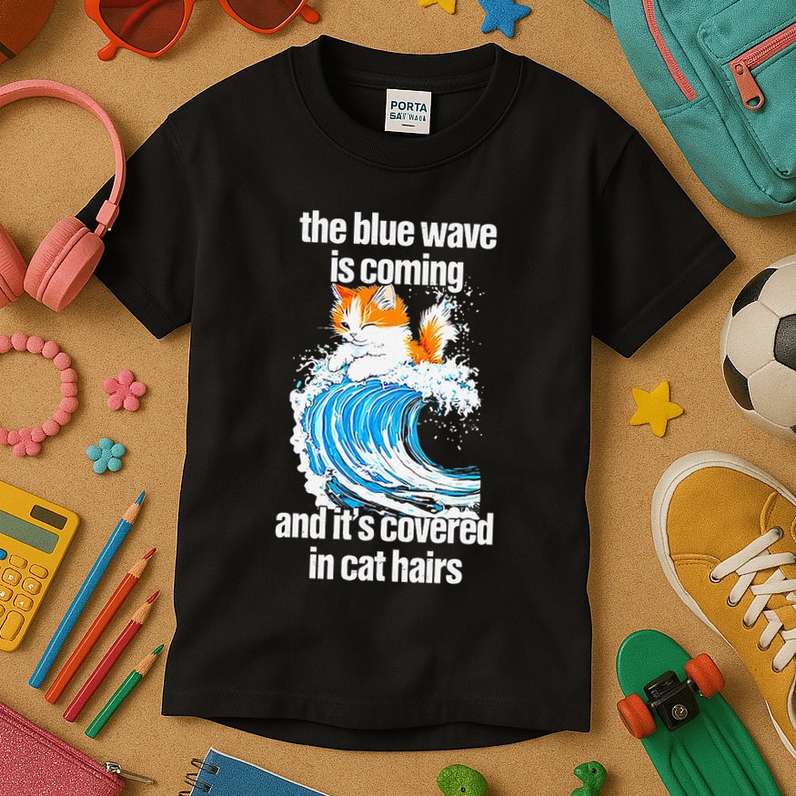 The Blue Wave Is Coming And ItS Covered In Cat Hairs Kids T-Shirt