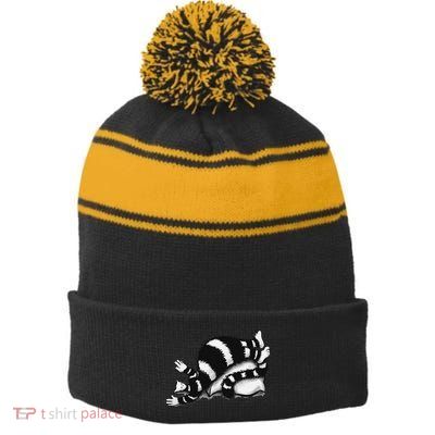 Threadless Boriana Weird Cat Sleeping On Fat Pillow .Png Stripe Pom Pom Beanie