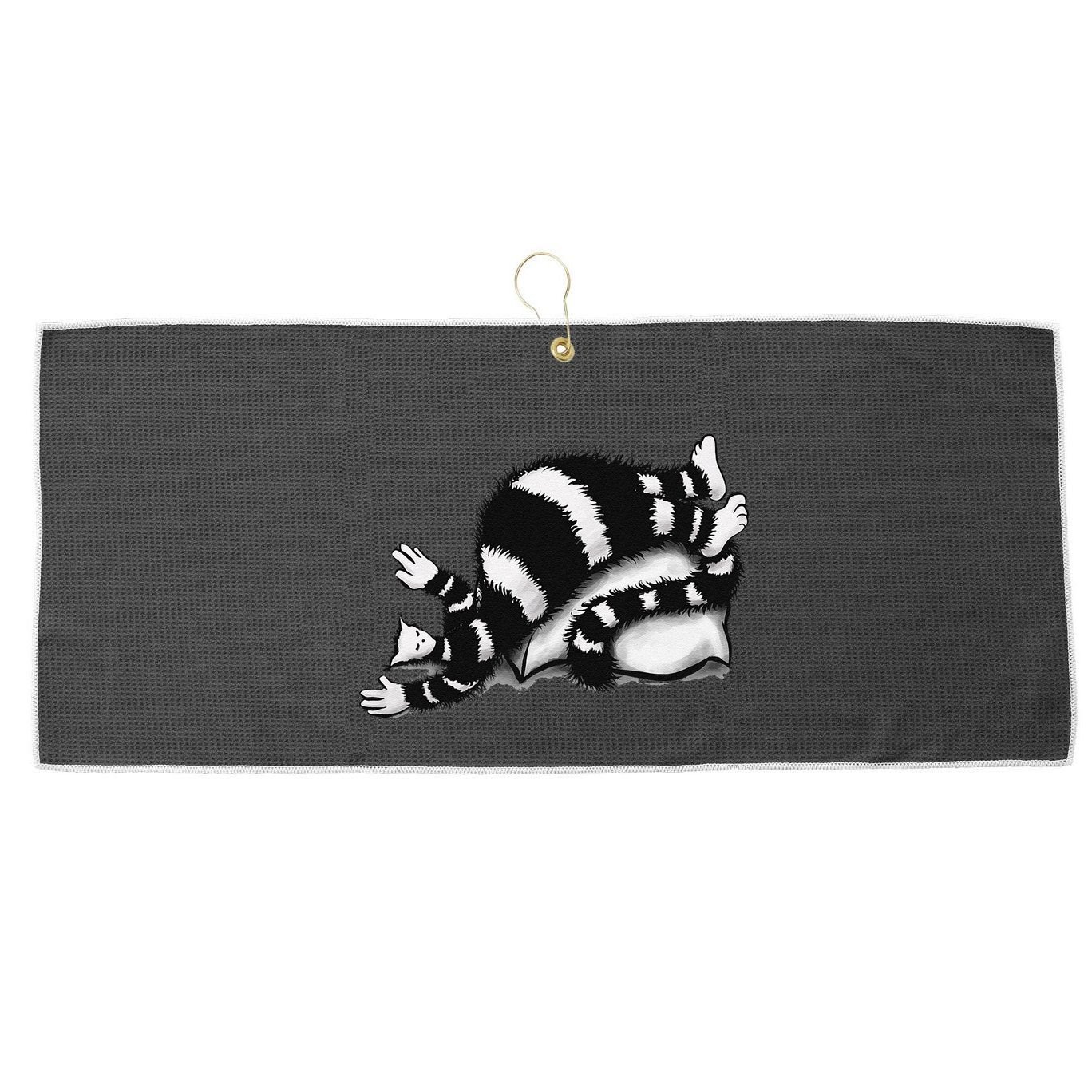Threadless Boriana Weird Cat Sleeping On Fat Pillow .Png Large Microfiber Waffle Golf Towel