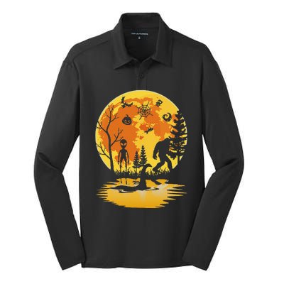 Th Bigfoot With Alien Lochnech Monster Costume Halloween Silk Touch Performance Long Sleeve Polo