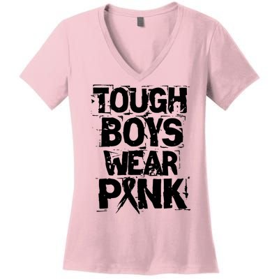 Tough Boy Wear Pink Funny Breast Cancer Awareness Women's V-Neck T-Shirt