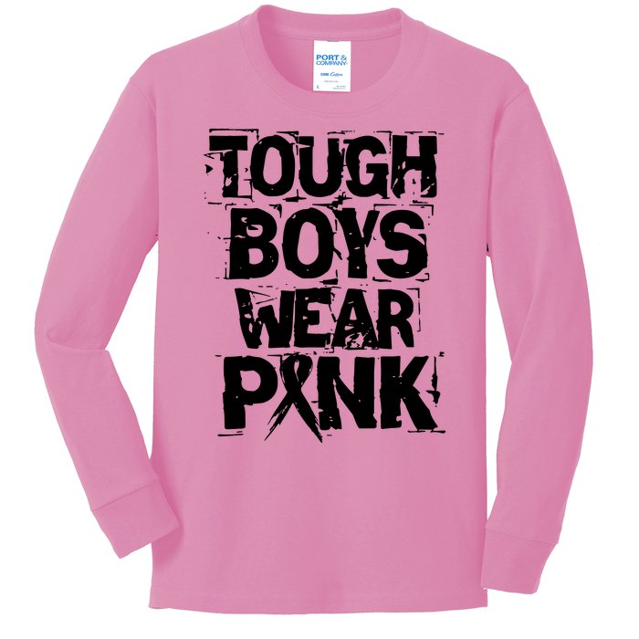 Tough Boy Wear Pink Funny Breast Cancer Awareness Kids Long Sleeve Shirt