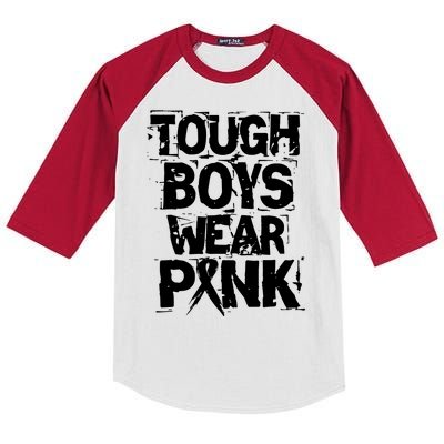 Tough Boy Wear Pink Funny Breast Cancer Awareness Kids Colorblock Raglan Jersey